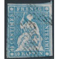 SWITZERLAND - 1856 10Rp blue Sitting Helvetia (very thin paper), used – Zumstein # 23F