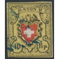 SWITZERLAND - 1850 10Rp black/red/yellow Rayon II, used – Zumstein # 16II