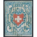 SWITZERLAND - 1851 5Rp blue/red Rayon I, used – Zumstein # 17II