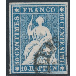 SWITZERLAND - 1859 10Rp blue Helvetia (green thread, late Bern), used – Zumstein # 23Ga