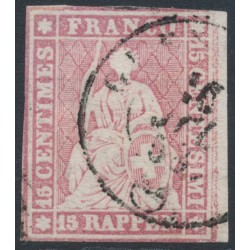 SWITZERLAND - 1858 15Rp rose Helvetia (green thread, late Bern), used – Zumstein # 24Gb
