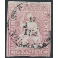 SWITZERLAND - 1858 15Rp rose Helvetia (green thread, late Bern), used – Zumstein # 24Gb