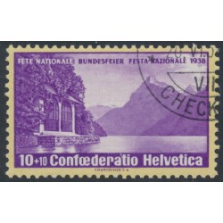 SWITZERLAND - 1938 10+10c yellow/violet Pro Patria, grilled gum, used – Michel # 326z