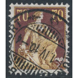 SWITZERLAND - 1908 70c brown/yellow Helvetia, used – Michel # 108