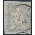 SWITZERLAND - 1856 1Fr violet-grey Helvetia (yellow thread), used – Zumstein # 27D