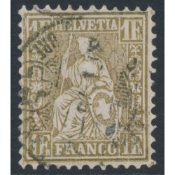 SWITZERLAND - 1863 1Fr gold Sitting Helvetia (Sitzende Helvetia), used – Zumstein # 36b