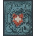 SWITZERLAND - 1850 5Rp black/red/blue Rayon I with cross outline, used – Zumstein # 15I