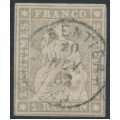 SWITZERLAND - 1862 2Rp grey Sitting Helvetia (late Bern printing), used – Zumstein # 21G