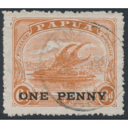 PAPUA / BNG - 1917 ONE PENNY on 6d orange-brown Lakatoi, used – SG # 110