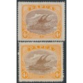 PAPUA / BNG - 1919-1927 4d brown/orange Lakatoi, the two listed shades, MH – SG # 99, 99a