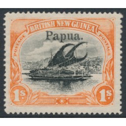 PAPUA / BNG - 1906 1/- black/orange Lakatoi, horizontal rosettes, o/p large Papua, MH – SG # 19