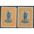 PAPUA - 1932-1940 ½d black/orange & ½d black/buff Motuan Girl, MNH – SG # 130+130a