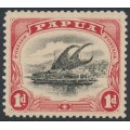 PAPUA / BNG - 1910 1d black/carmine Lakatoi, small PAPUA, perf. 11, horizontal wmk, MH – SG # 60