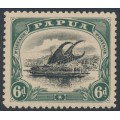 PAPUA / BNG - 1908 6d black/green Lakatoi, small PAPUA, perf. 11, upright wmk, MNH – SG # 53