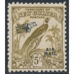 NEW GUINEA - 1932 5/- olive-brown Bird of Paradise, no dates, airmail o/p, MH – SG # 201