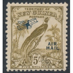 NEW GUINEA - 1932 5/- olive-brown Bird of Paradise, no dates, airmail o/p, MNH – SG # 201