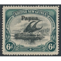 PAPUA / BNG - 1906 6d black/green Lakatoi, horizontal rosettes, o/p large Papua, MH – SG # 18