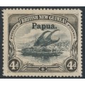 PAPUA / BNG - 1906 4d black/sepia Lakatoi, horizontal rosettes, o/p large Papua, MH – SG # 17