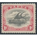 PAPUA / BNG - 1908 1d black/rose Lakatoi, small PAPUA, perf. 11, upright wmk, MNH – SG # 49
