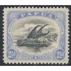 PAPUA / BNG - 1908 2½d black/pale ultramarine Lakatoi, small PAPUA, perf. 11, upright wmk, MH – SG # 51a