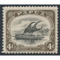 PAPUA / BNG - 1910 4d black/sepia Lakatoi, small PAPUA, perf. 11, horizontal wmk, MH – SG # 63