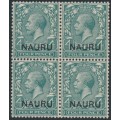 NAURU - 1916 4d green Great Britain KGV o/p NAURU, block of 4, MNH – SG # 8