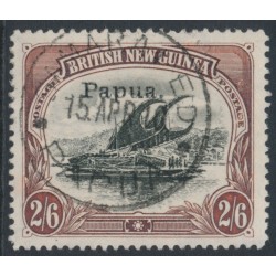 PAPUA / BNG - 1907 2/6 black/brown Lakatoi, horizontal rosettes, o/p small Papua, used – SG # 37
