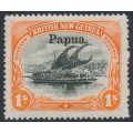 PAPUA / BNG - 1906 1/- black/orange Lakatoi, horizontal rosettes, o/p large Papua, MH – SG # 19