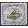 PAPUA / BNG - 1908 2½d black/bright ultramarine Lakatoi, small PAPUA, perf. 11, upright wmk, MH – SG # 51