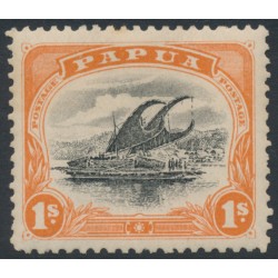 PAPUA / BNG - 1908 1/- black/orange Lakatoi, small PAPUA, 'rift in clouds', MH – SG # 54