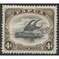 PAPUA / BNG - 1907 4d black/sepia Lakatoi, small PAPUA, perf. 12½, upright wmk, MH – SG # 57