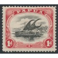 PAPUA / BNG - 1910 1d black/carmine Lakatoi, small PAPUA, perf. 11, horizontal wmk, MH – SG # 60