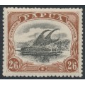PAPUA / BNG - 1911 2/6 black/brown Lakatoi, type C, large PAPUA, MH – SG # 83