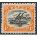 PAPUA / BNG - 1910 1/- black/deep orange Lakatoi, large PAPUA, MH – SG # 81