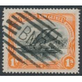 PAPUA / BNG - 1901 1/- black/orange Lakatoi, horizontal rosettes watermark, used – SG # 7