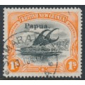 PAPUA / BNG - 1907 1/- black/orange Lakatoi, o/p small Papua, line perf., used – SG # 44
