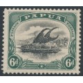 PAPUA / BNG - 1908 6d black/green Lakatoi, small PAPUA, perf. 11, upright wmk, MH – SG # 53