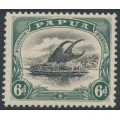 PAPUA / BNG - 1908 6d black/green Lakatoi, small PAPUA, perf. 11, upright wmk, MH – SG # 53