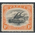 PAPUA / BNG - 1908 1/- black/orange Lakatoi, small PAPUA, perf. 12½, upright wmk, MH – SG # 58