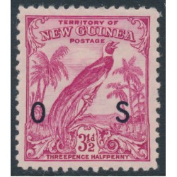 NEW GUINEA - 1934 3½d aniline carmine Bird of Paradise, no dates, o/p OS, MH – SG # O47