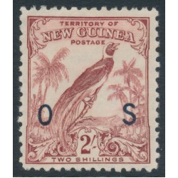 NEW GUINEA - 1932 2/- dull lake Bird of Paradise, no dates, o/p OS, MH – SG # O53