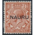 NAURU - 1923 1½d red-brown Great Britain KGV, 13½mm long NAURU o/p, MH – SG # 15