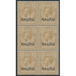 NAURU - 1916 1/- brown Great Britain KGV o/p NAURU, block of 6, MNH – SG # 12
