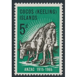 COCOS ISLANDS - 1965 5d black/green ANZAC, type II, MNH – SG # 7a